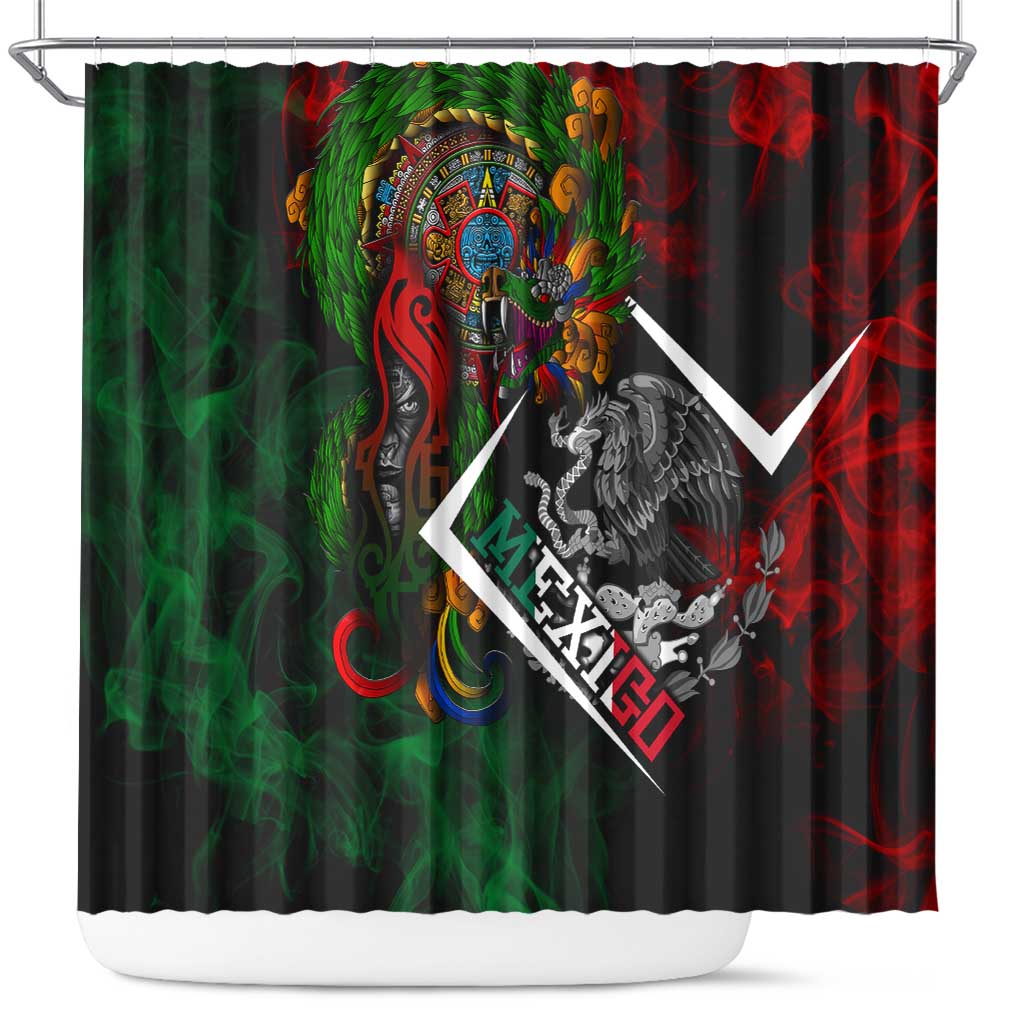 Mexico Quetzalcoatl Aztec Calendar Shower Curtain Tribal Warrior Art with Eagle and Serpent