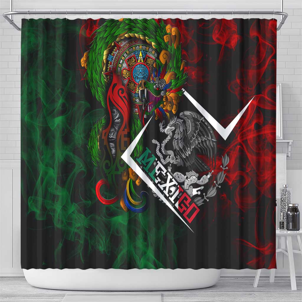 Mexico Quetzalcoatl Aztec Calendar Shower Curtain Tribal Warrior Art with Eagle and Serpent