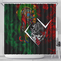 Mexico Quetzalcoatl Aztec Calendar Shower Curtain Tribal Warrior Art with Eagle and Serpent