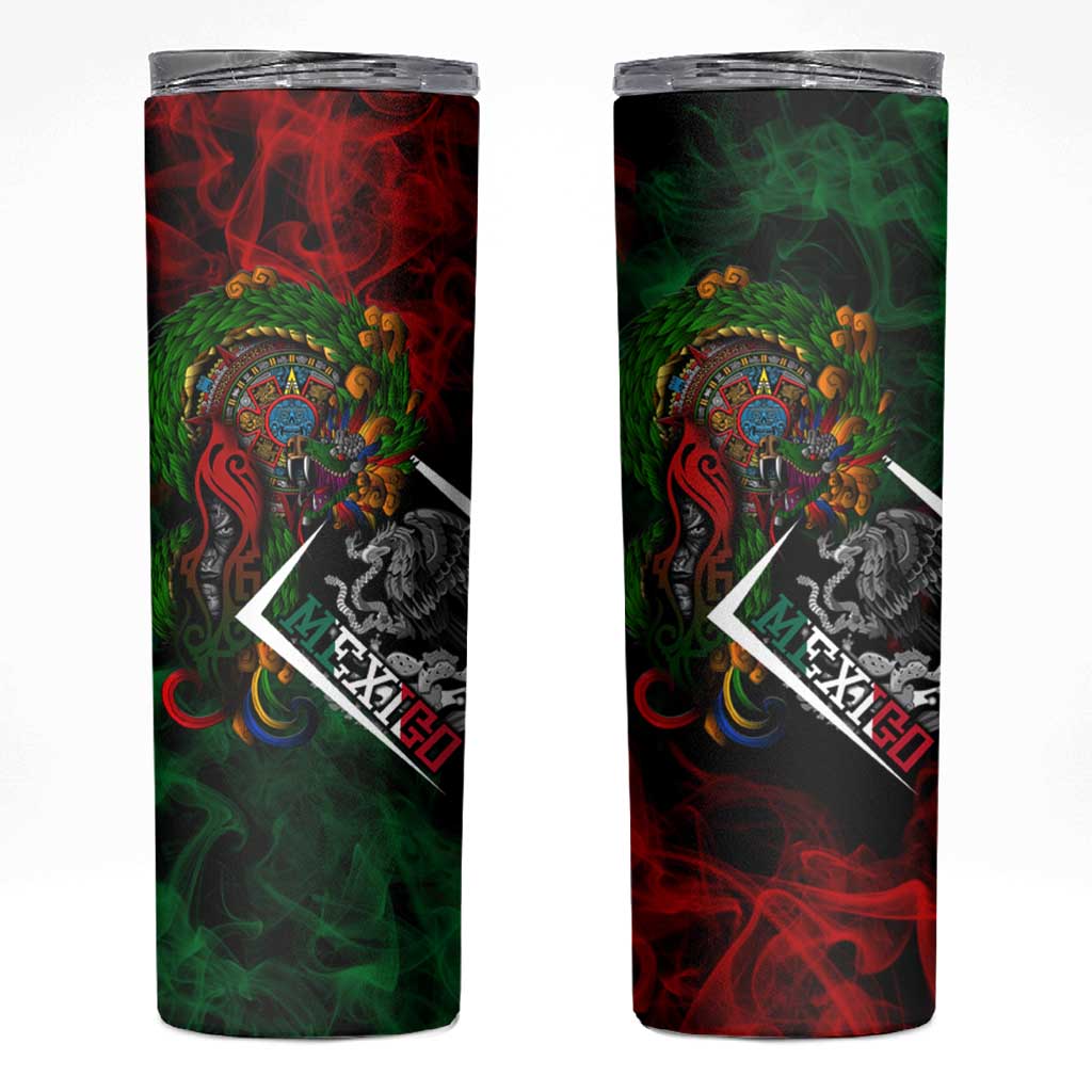 Mexico Quetzalcoatl Aztec Calendar Skinny Tumbler Tribal Warrior Art with Eagle and Serpent