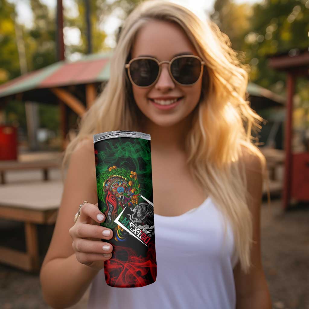 Mexico Quetzalcoatl Aztec Calendar Skinny Tumbler Tribal Warrior Art with Eagle and Serpent