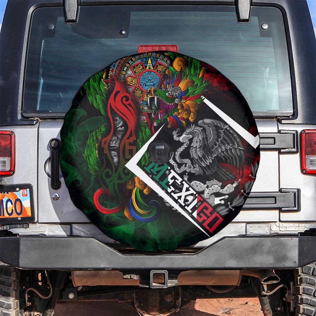 Mexico Quetzalcoatl Aztec Calendar Spare Tire Cover Tribal Warrior Art with Eagle and Serpent