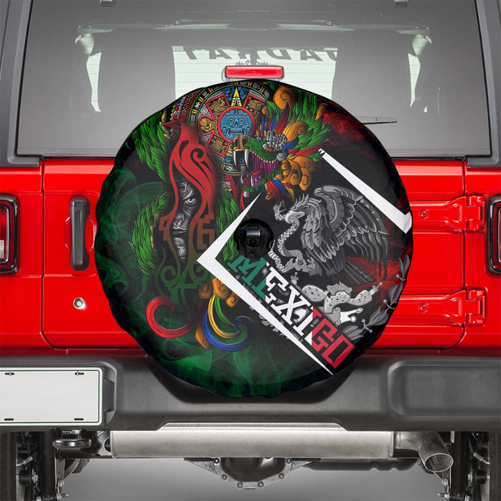 Mexico Quetzalcoatl Aztec Calendar Spare Tire Cover Tribal Warrior Art with Eagle and Serpent