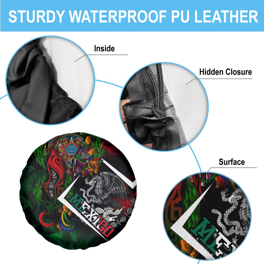 Mexico Quetzalcoatl Aztec Calendar Spare Tire Cover Tribal Warrior Art with Eagle and Serpent