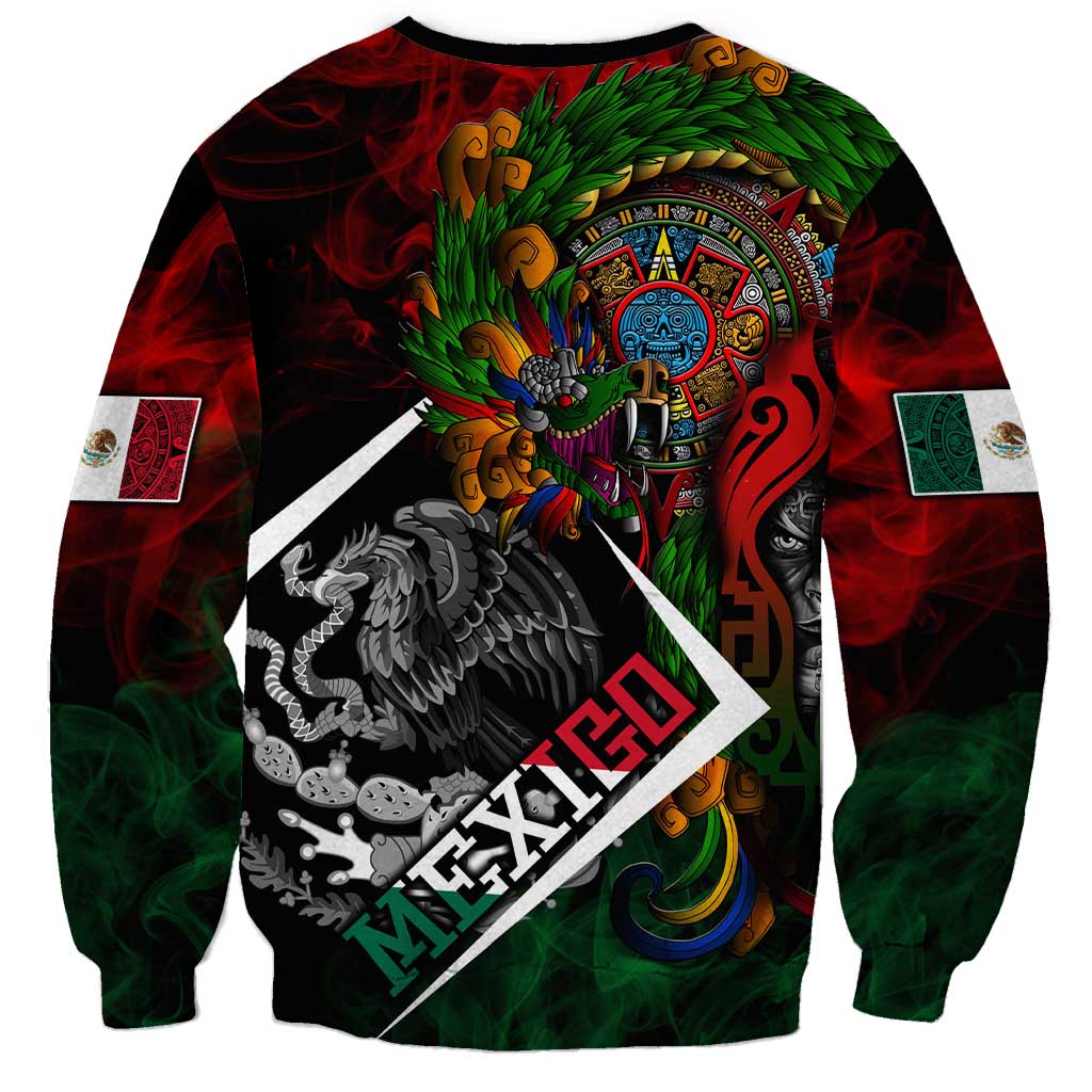 Mexico Quetzalcoatl Aztec Calendar Sweatshirt Tribal Warrior Art with Eagle and Serpent