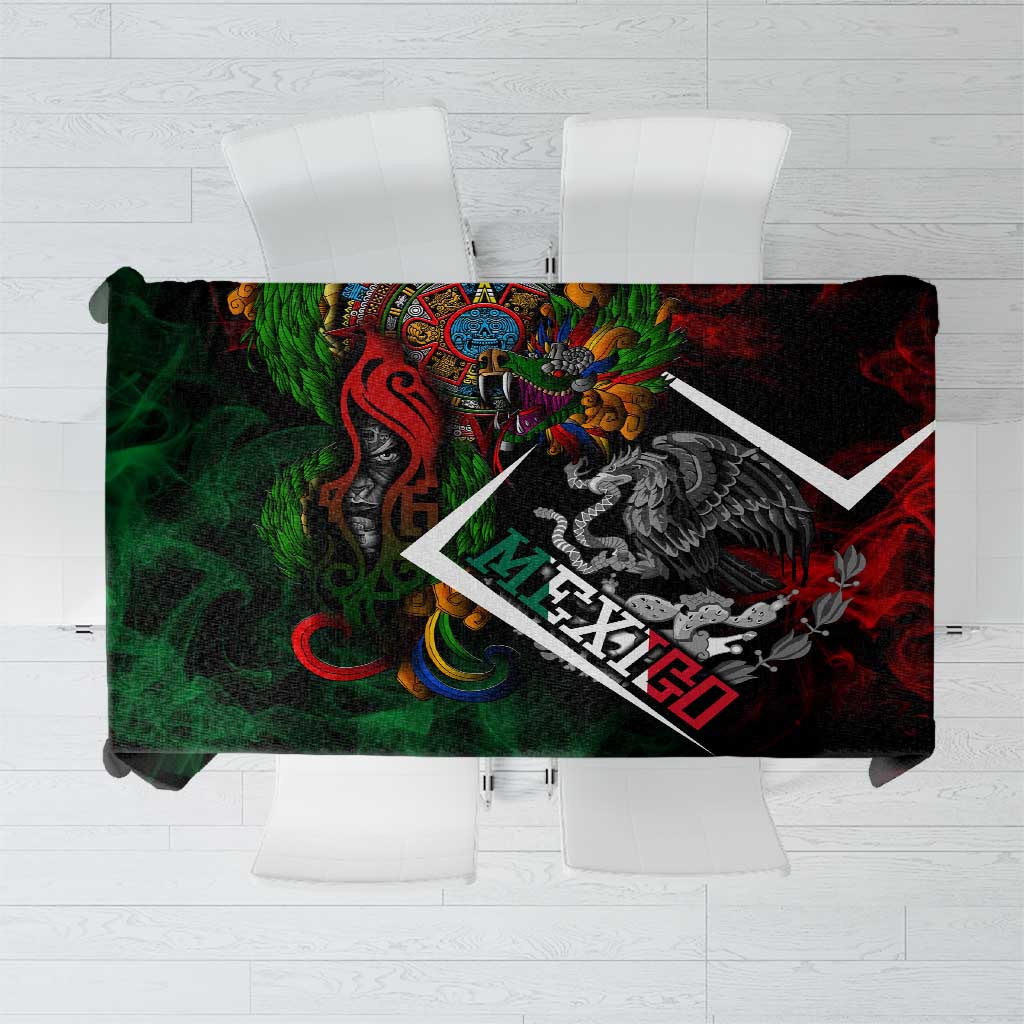 Mexico Quetzalcoatl Aztec Calendar Tablecloth Tribal Warrior Art with Eagle and Serpent