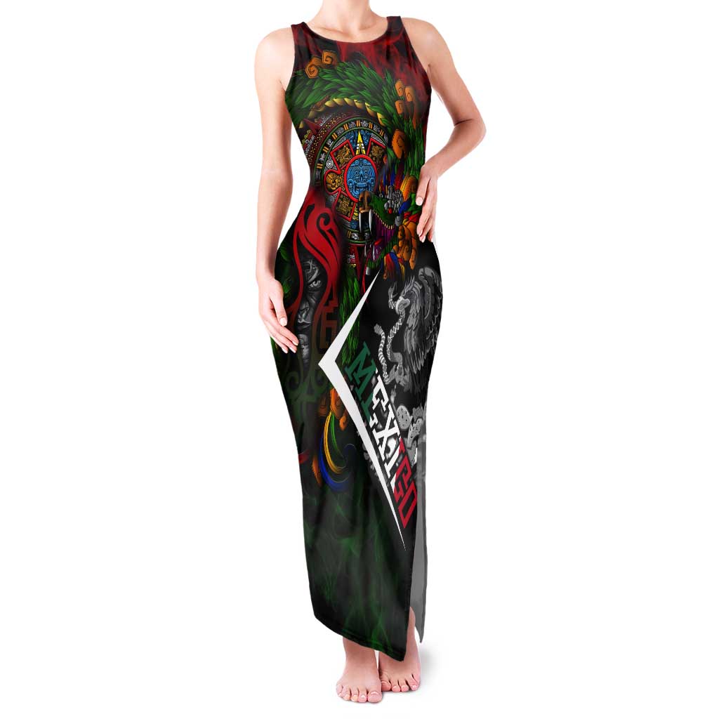 Mexico Quetzalcoatl Aztec Calendar Tank Maxi Dress Tribal Warrior Art with Eagle and Serpent