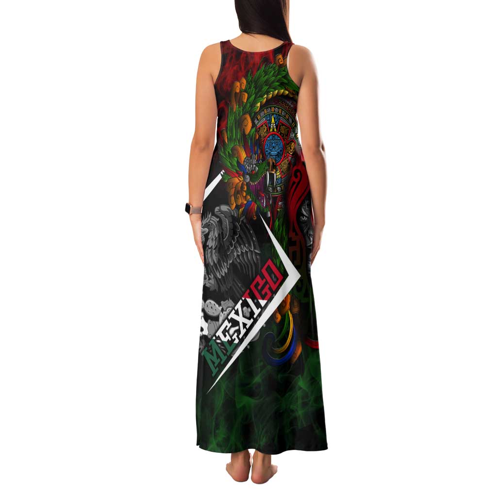 Mexico Quetzalcoatl Aztec Calendar Tank Maxi Dress Tribal Warrior Art with Eagle and Serpent