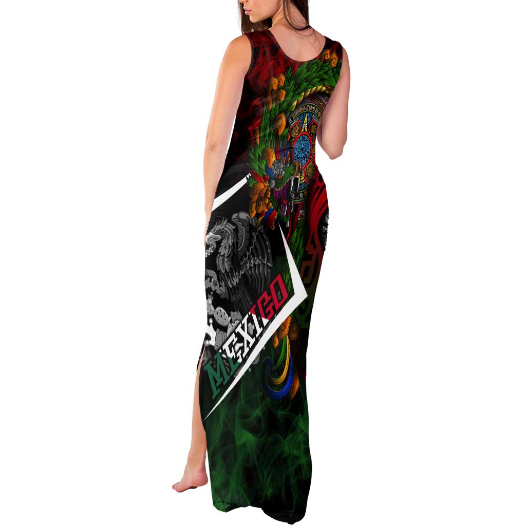 Mexico Quetzalcoatl Aztec Calendar Tank Maxi Dress Tribal Warrior Art with Eagle and Serpent