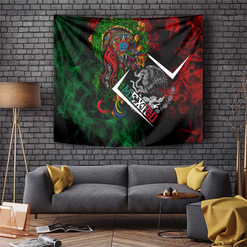 Mexico Quetzalcoatl Aztec Calendar Tapestry Tribal Warrior Art with Eagle and Serpent