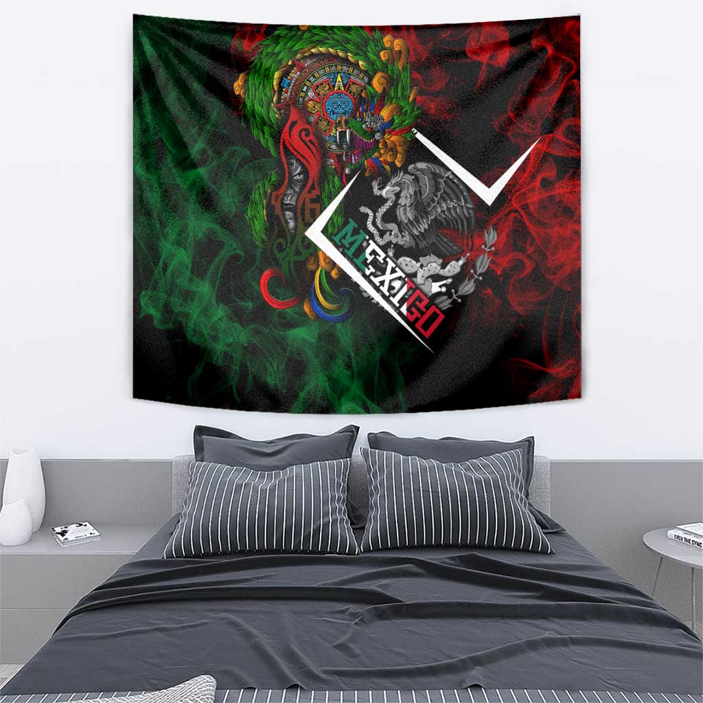 Mexico Quetzalcoatl Aztec Calendar Tapestry Tribal Warrior Art with Eagle and Serpent
