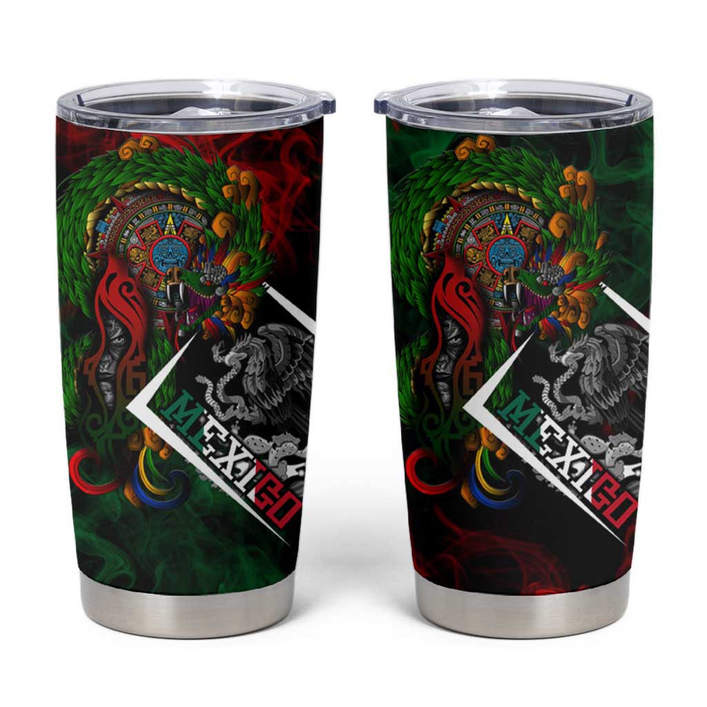 Mexico Quetzalcoatl Aztec Calendar Tumbler Cup Tribal Warrior Art with Eagle and Serpent