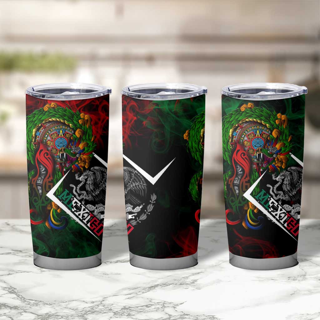 Mexico Quetzalcoatl Aztec Calendar Tumbler Cup Tribal Warrior Art with Eagle and Serpent