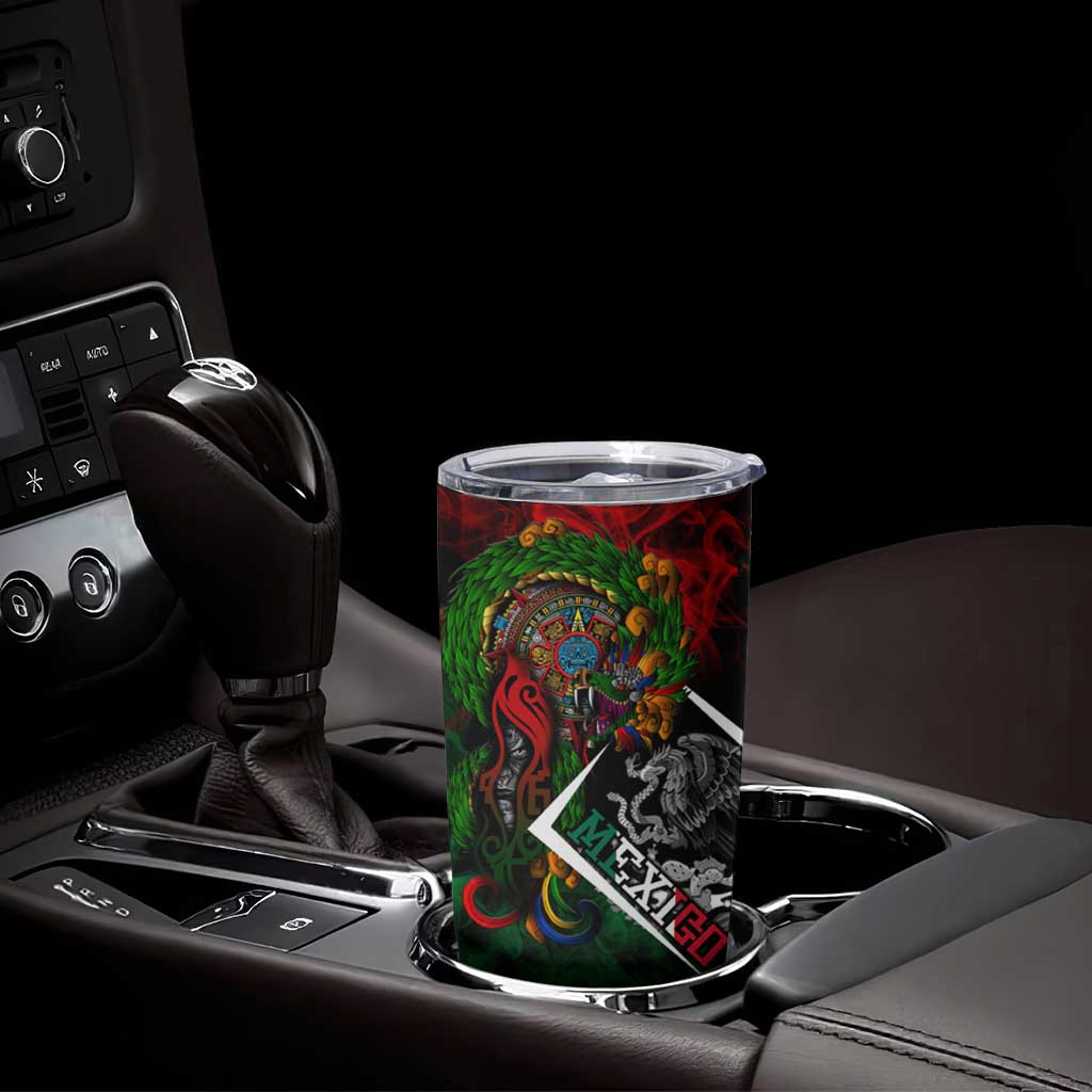 Mexico Quetzalcoatl Aztec Calendar Tumbler Cup Tribal Warrior Art with Eagle and Serpent
