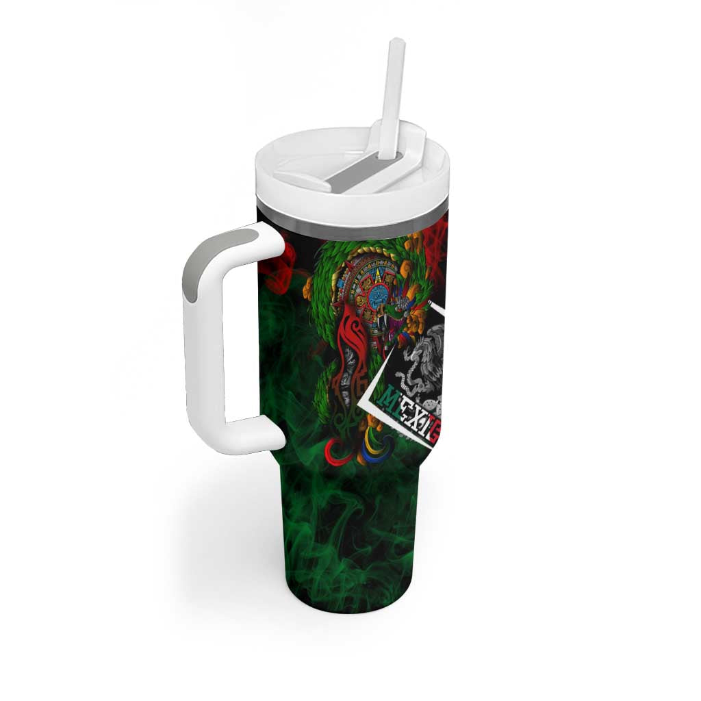 Mexico Quetzalcoatl Aztec Calendar Tumbler With Handle Tribal Warrior Art with Eagle and Serpent