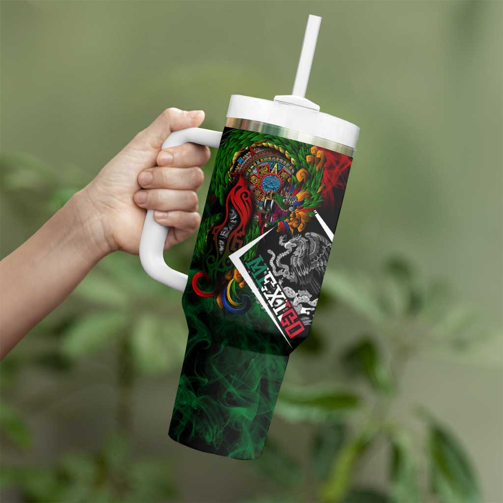 Mexico Quetzalcoatl Aztec Calendar Tumbler With Handle Tribal Warrior Art with Eagle and Serpent