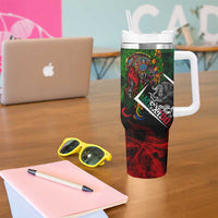 Mexico Quetzalcoatl Aztec Calendar Tumbler With Handle Tribal Warrior Art with Eagle and Serpent