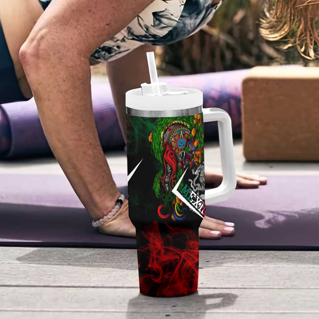 Mexico Quetzalcoatl Aztec Calendar Tumbler With Handle Tribal Warrior Art with Eagle and Serpent