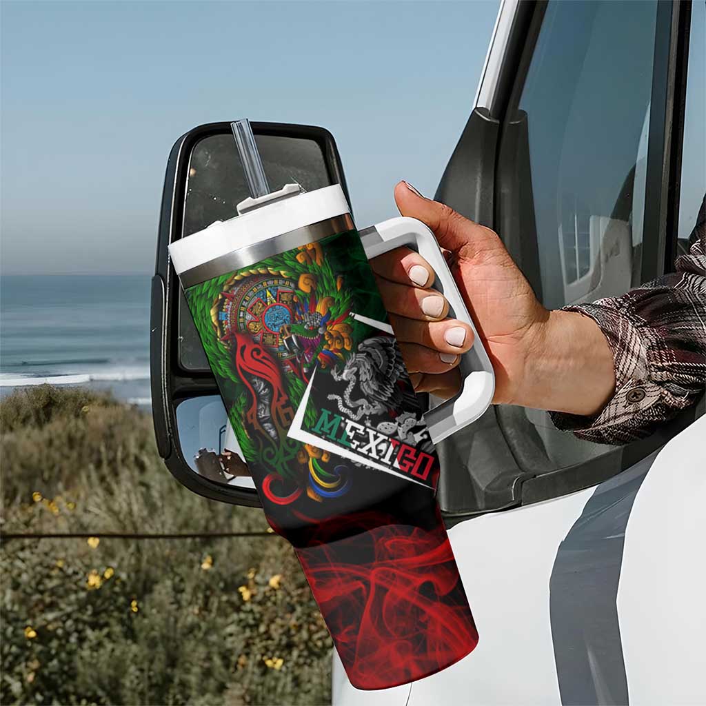 Mexico Quetzalcoatl Aztec Calendar Tumbler With Handle Tribal Warrior Art with Eagle and Serpent
