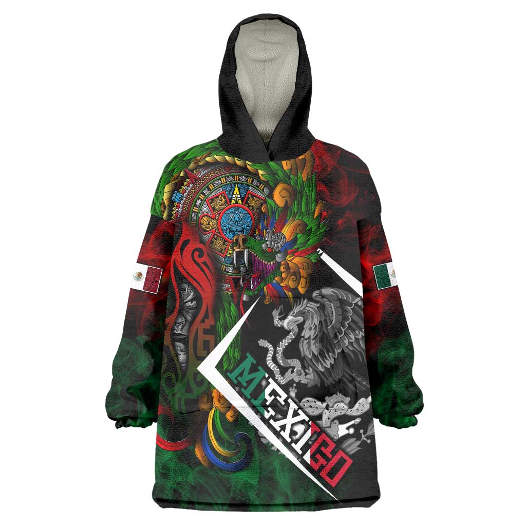 Mexico Quetzalcoatl Aztec Calendar Wearable Blanket Hoodie Tribal Warrior Art with Eagle and Serpent