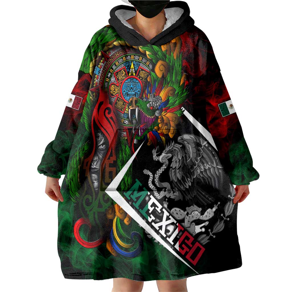 Mexico Quetzalcoatl Aztec Calendar Wearable Blanket Hoodie Tribal Warrior Art with Eagle and Serpent