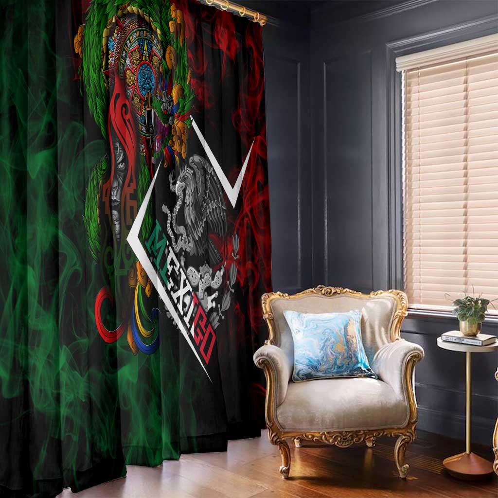 Mexico Quetzalcoatl Aztec Calendar Window Curtain Tribal Warrior Art with Eagle and Serpent