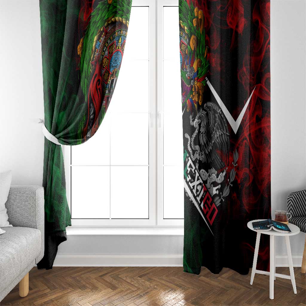 Mexico Quetzalcoatl Aztec Calendar Window Curtain Tribal Warrior Art with Eagle and Serpent