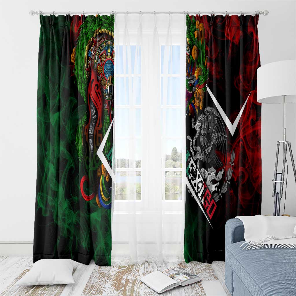 Mexico Quetzalcoatl Aztec Calendar Window Curtain Tribal Warrior Art with Eagle and Serpent