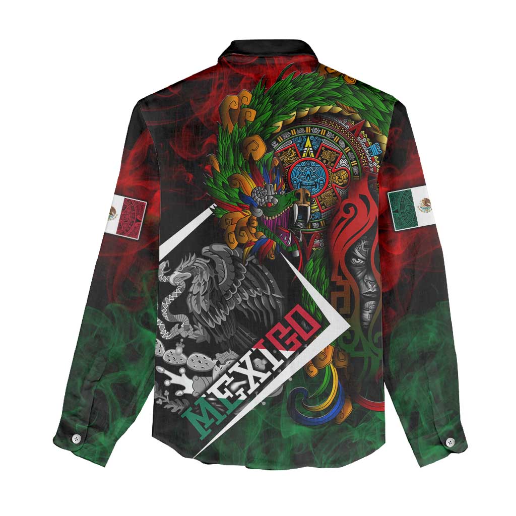 Mexico Quetzalcoatl Aztec Calendar Women Casual Shirt Tribal Warrior Art with Eagle and Serpent