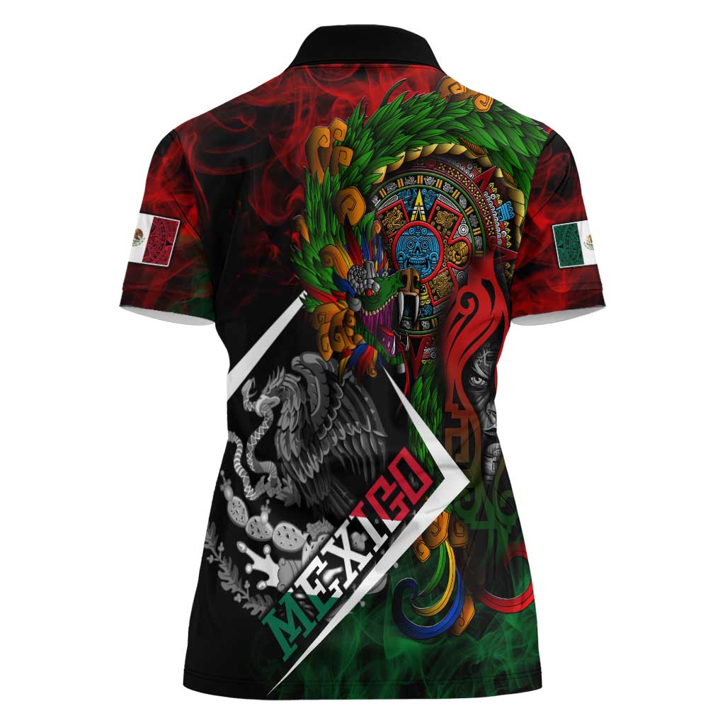 Mexico Quetzalcoatl Aztec Calendar Women Polo Shirt Tribal Warrior Art with Eagle and Serpent