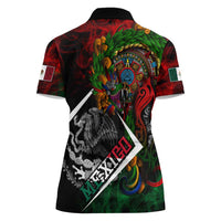Mexico Quetzalcoatl Aztec Calendar Women Polo Shirt Tribal Warrior Art with Eagle and Serpent