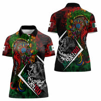 Mexico Quetzalcoatl Aztec Calendar Women Polo Shirt Tribal Warrior Art with Eagle and Serpent