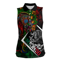 Mexico Quetzalcoatl Aztec Calendar Women Sleeveless Polo Shirt Tribal Warrior Art with Eagle and Serpent