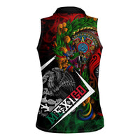 Mexico Quetzalcoatl Aztec Calendar Women Sleeveless Polo Shirt Tribal Warrior Art with Eagle and Serpent