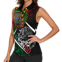 Mexico Quetzalcoatl Aztec Calendar Women Sleeveless Polo Shirt Tribal Warrior Art with Eagle and Serpent