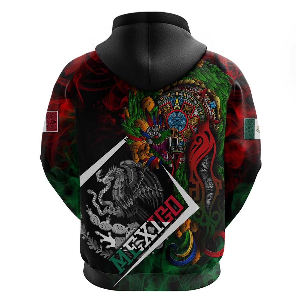Mexico Quetzalcoatl Aztec Calendar Zip Hoodie Tribal Warrior Art with Eagle and Serpent