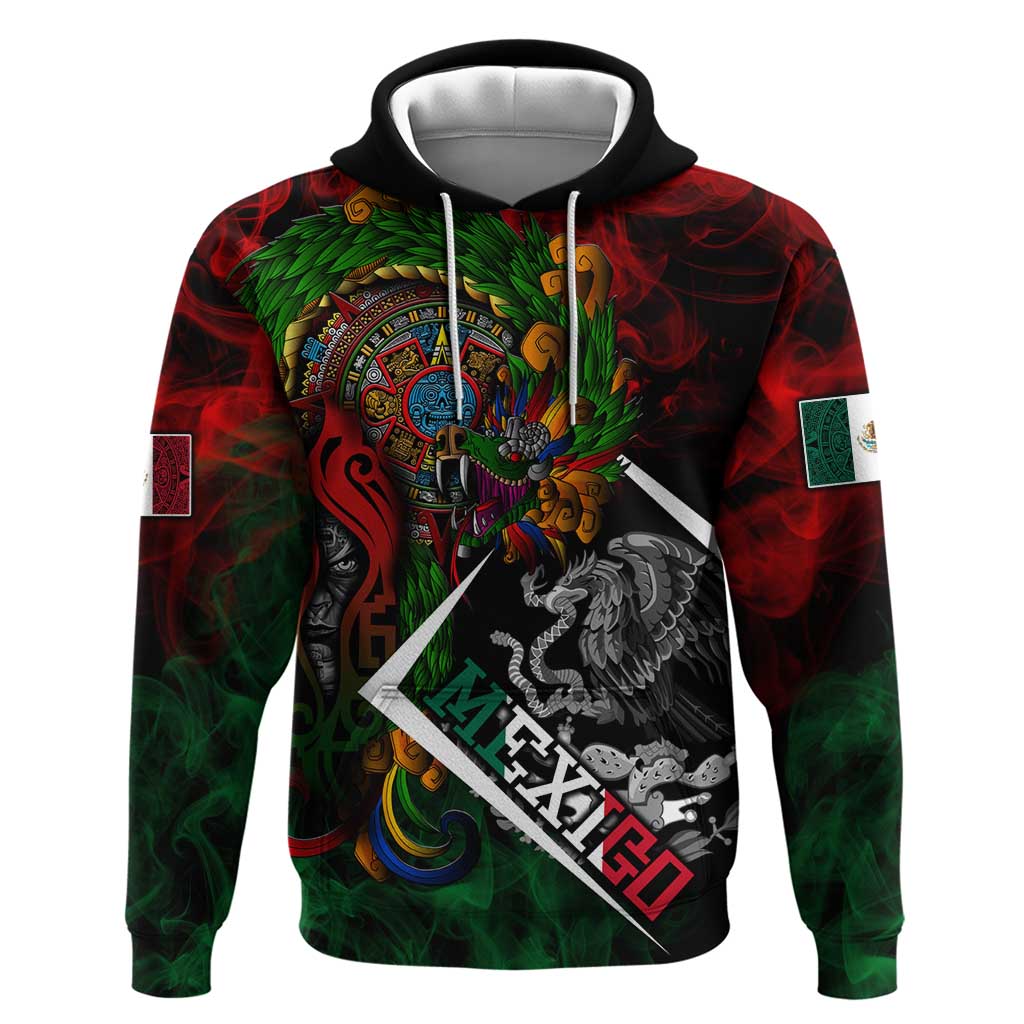 Mexico Quetzalcoatl Aztec Calendar Zip Hoodie Tribal Warrior Art with Eagle and Serpent
