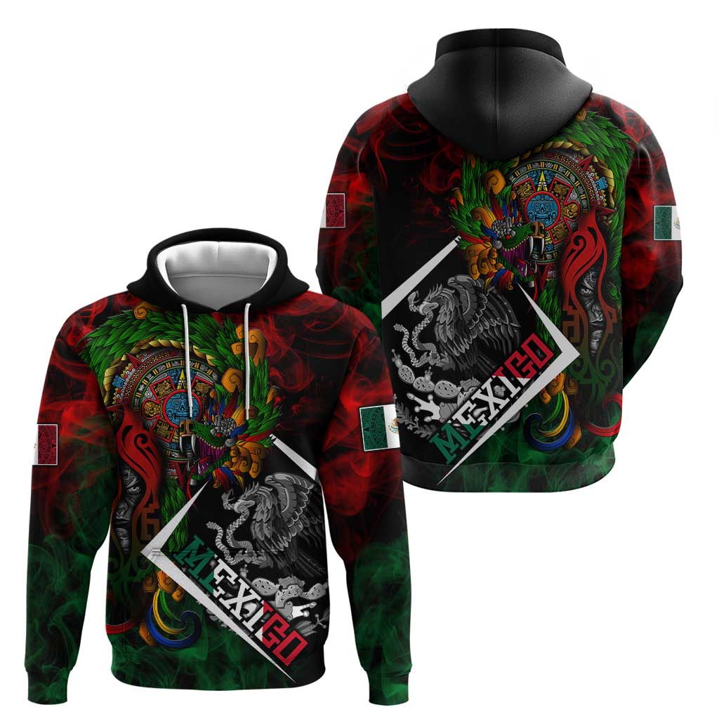 Mexico Quetzalcoatl Aztec Calendar Zip Hoodie Tribal Warrior Art with Eagle and Serpent
