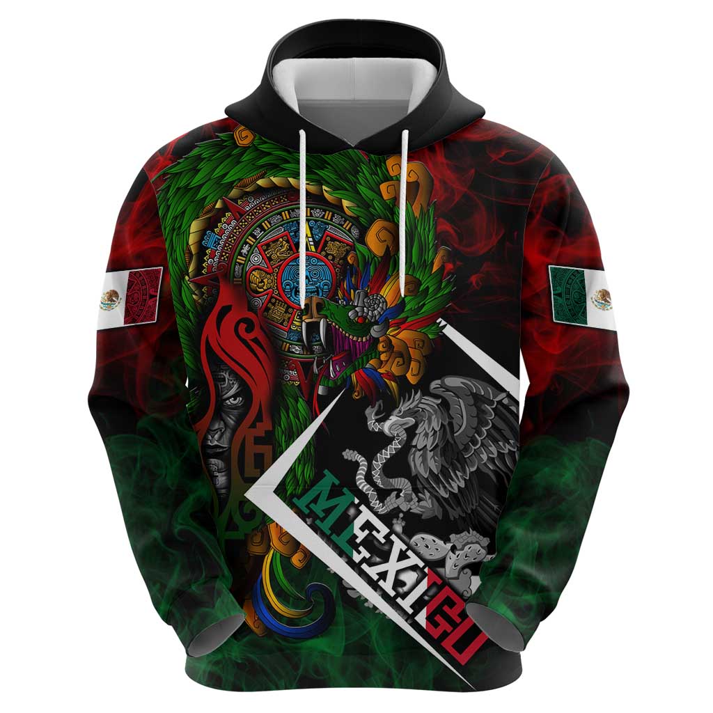 Mexico Quetzalcoatl Aztec Calendar Zip Hoodie Tribal Warrior Art with Eagle and Serpent