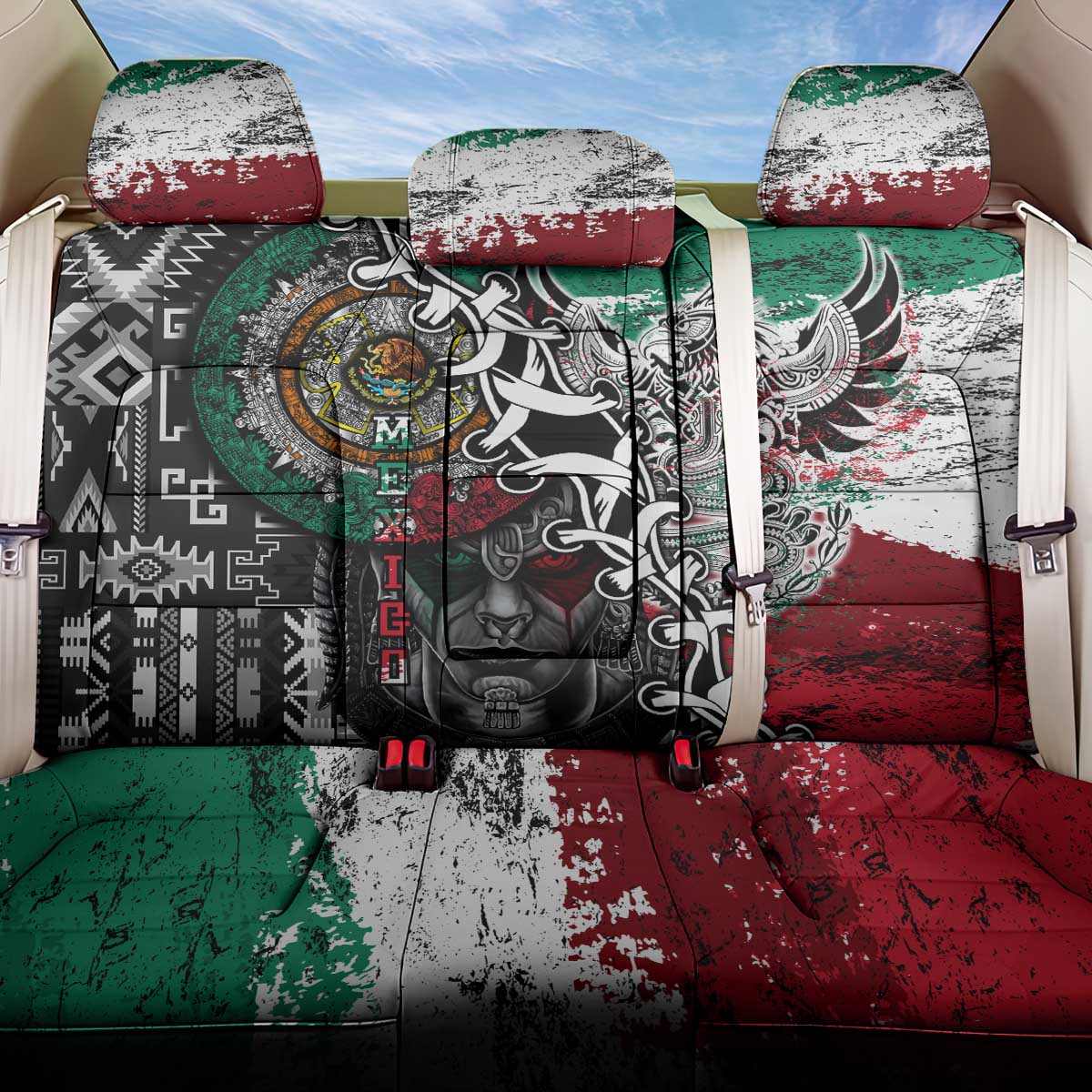 Aztec Warrior Mexican Back Car Seat Cover Aztec Calendar Coat of Arms