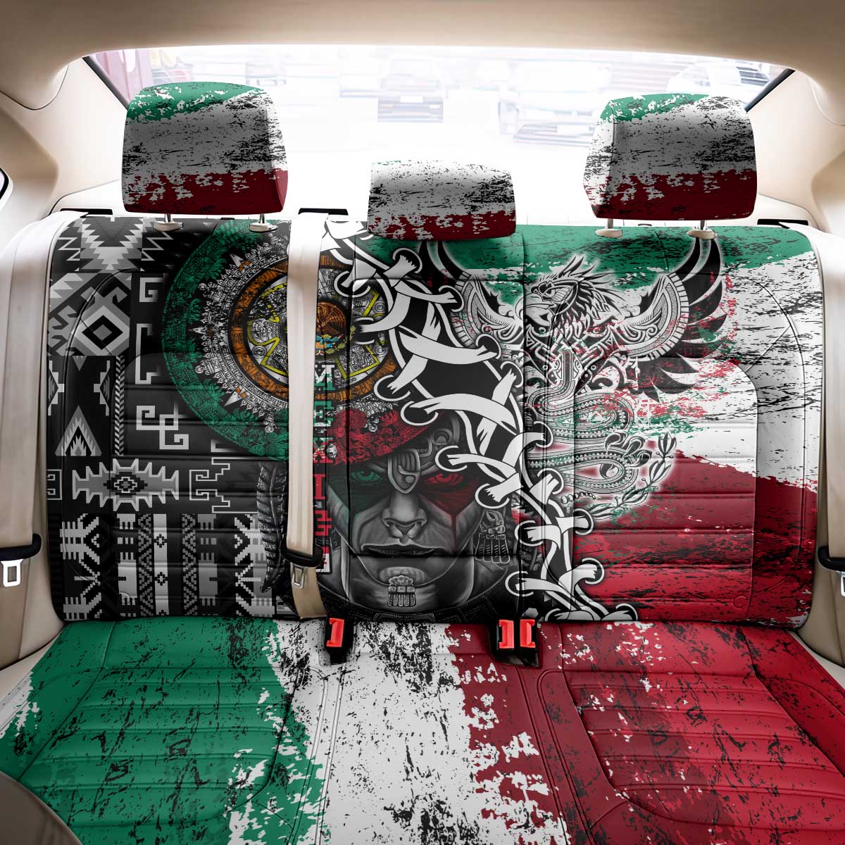 Aztec Warrior Mexican Back Car Seat Cover Aztec Calendar Coat of Arms