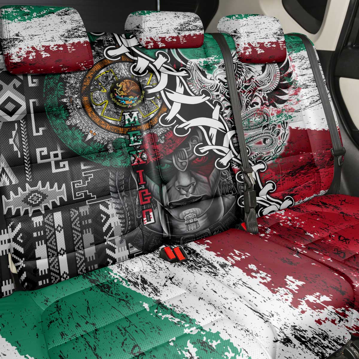 Aztec Warrior Mexican Back Car Seat Cover Aztec Calendar Coat of Arms