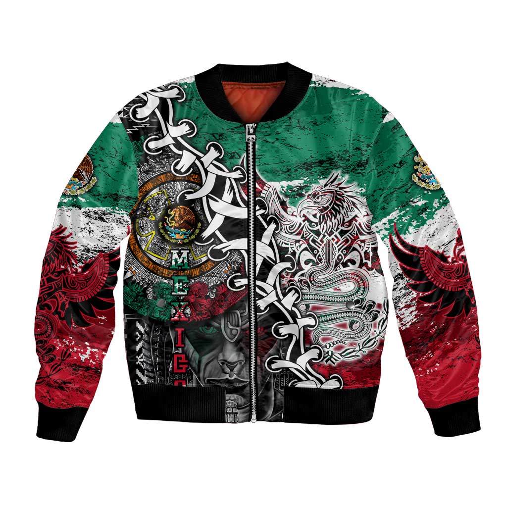 Aztec Warrior Mexican Bomber Jacket Aztec Calendar Coat of Arms