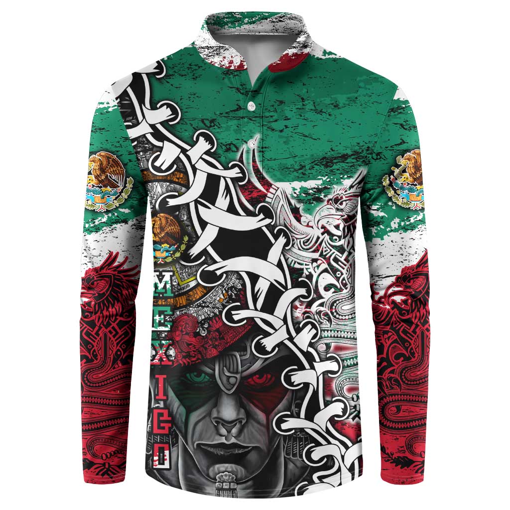 Aztec Warrior Mexican Button Sweatshirt Aztec Calendar Coat of Arms