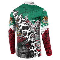 Aztec Warrior Mexican Button Sweatshirt Aztec Calendar Coat of Arms