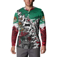 Aztec Warrior Mexican Button Sweatshirt Aztec Calendar Coat of Arms