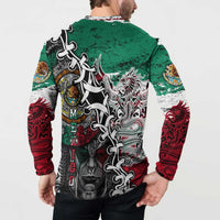 Aztec Warrior Mexican Button Sweatshirt Aztec Calendar Coat of Arms