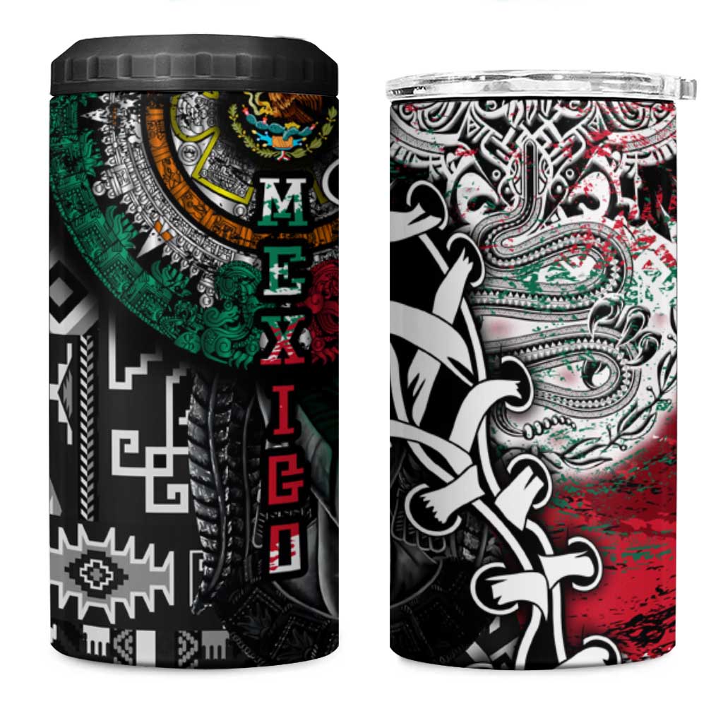 Aztec Warrior Mexican 4 in 1 Can Cooler Tumbler Aztec Calendar Coat of Arms