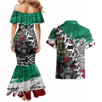 Aztec Warrior Mexican Couples Matching Mermaid Dress and Hawaiian Shirt Aztec Calendar Coat of Arms