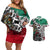 Aztec Warrior Mexican Couples Matching Off Shoulder Short Dress and Hawaiian Shirt Aztec Calendar Coat of Arms